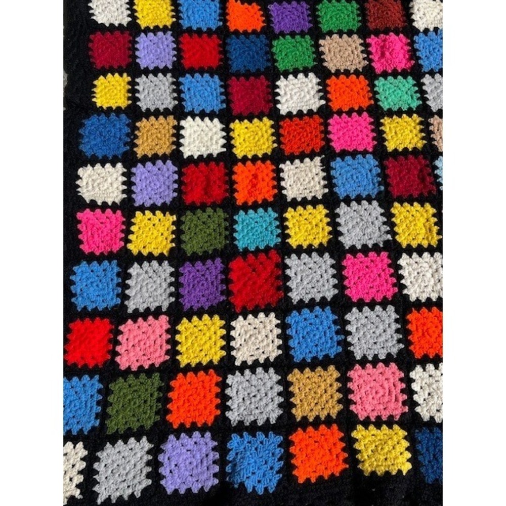 Handmade Crochet Granny Square Blanket Multi Color Patchwork Retro‎ Afghan Throw - Picture 5 of 9